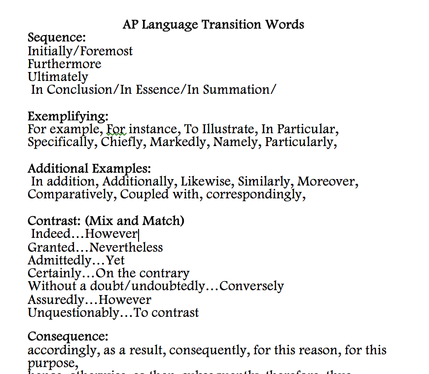 words to use in ap lang essay
